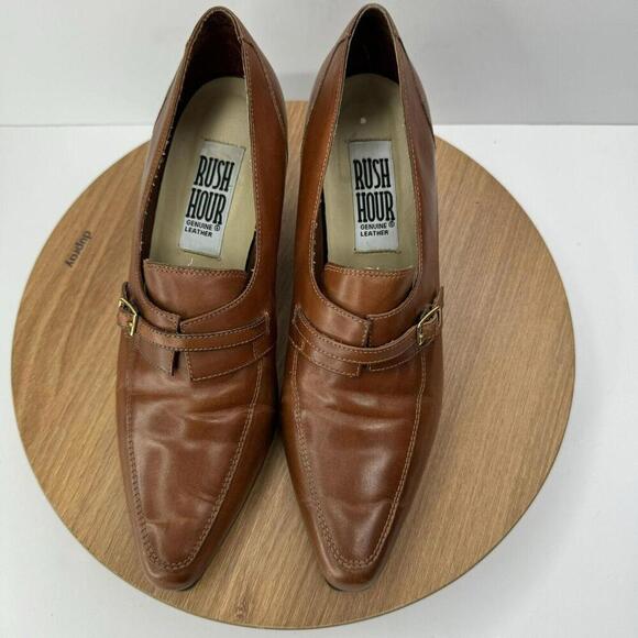 Rush Hour Womens Pointed Leather Brown Heeled‎ Loafers Size 8.5 Vintage - Picture 5 of 8